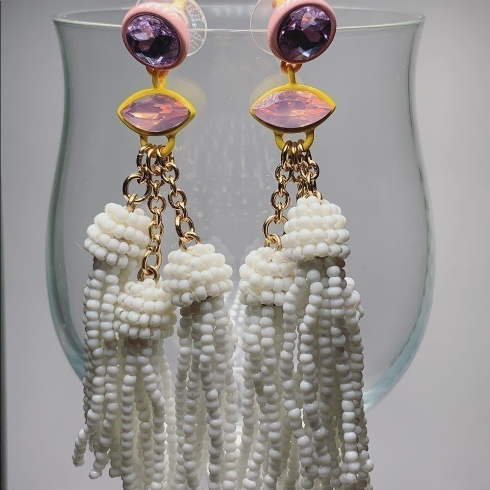 Yellow pink and white dangling BP. earrings